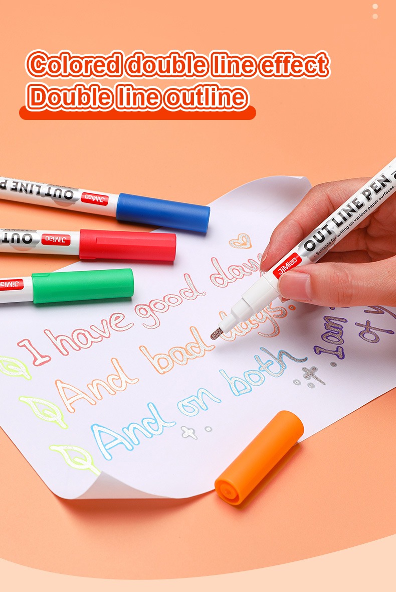 colored double line effect double line outline-Colorful Markers Set