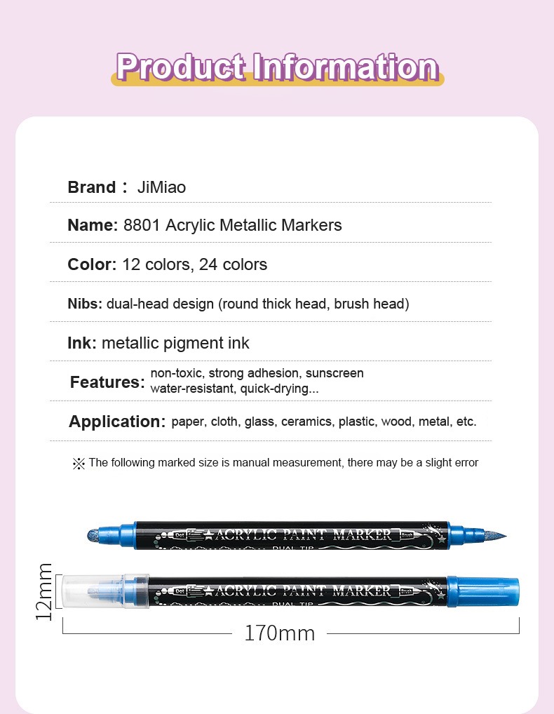 product information-Double-Headed Acrylic Metal Coloring Markers Set