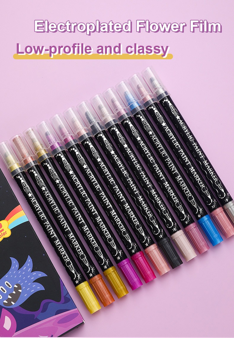 low -profile and classy-Double-Headed Acrylic Metal Coloring Markers Set