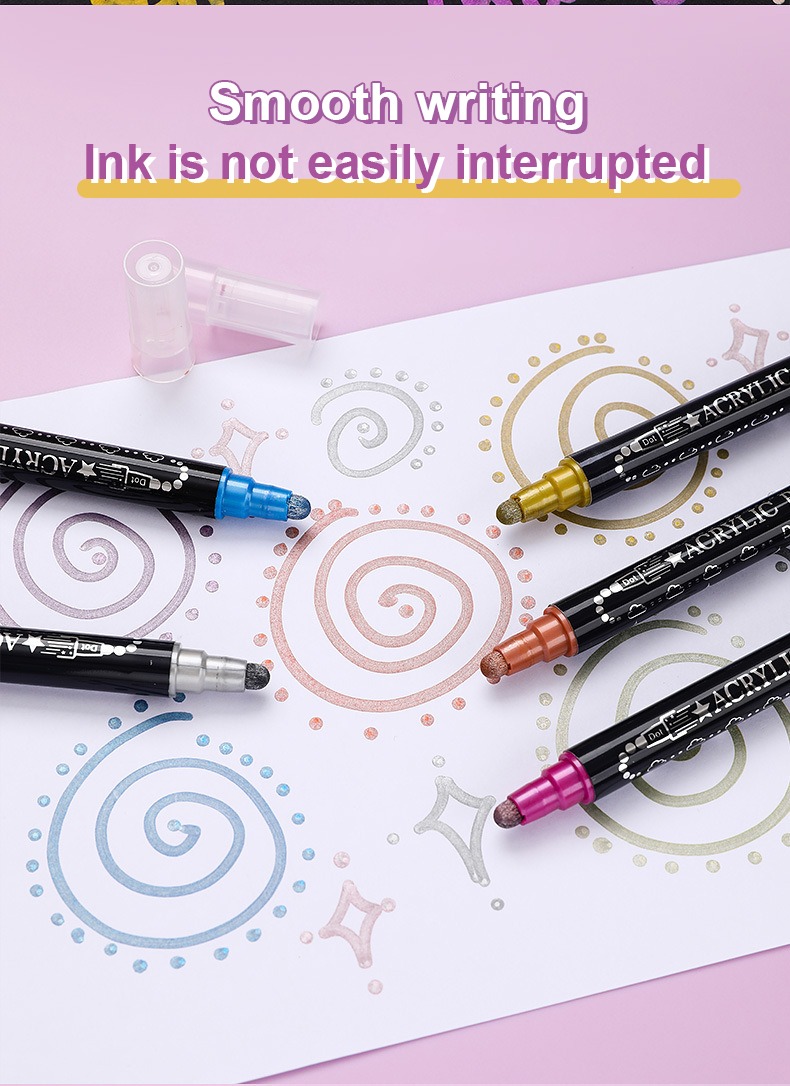 smooth writing-Double-Headed Acrylic Metal Coloring Markers Set